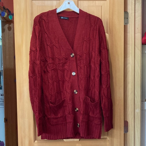 PrettyGarden Sweaters - Women's Red Cable Knit Cardigan Sweater
